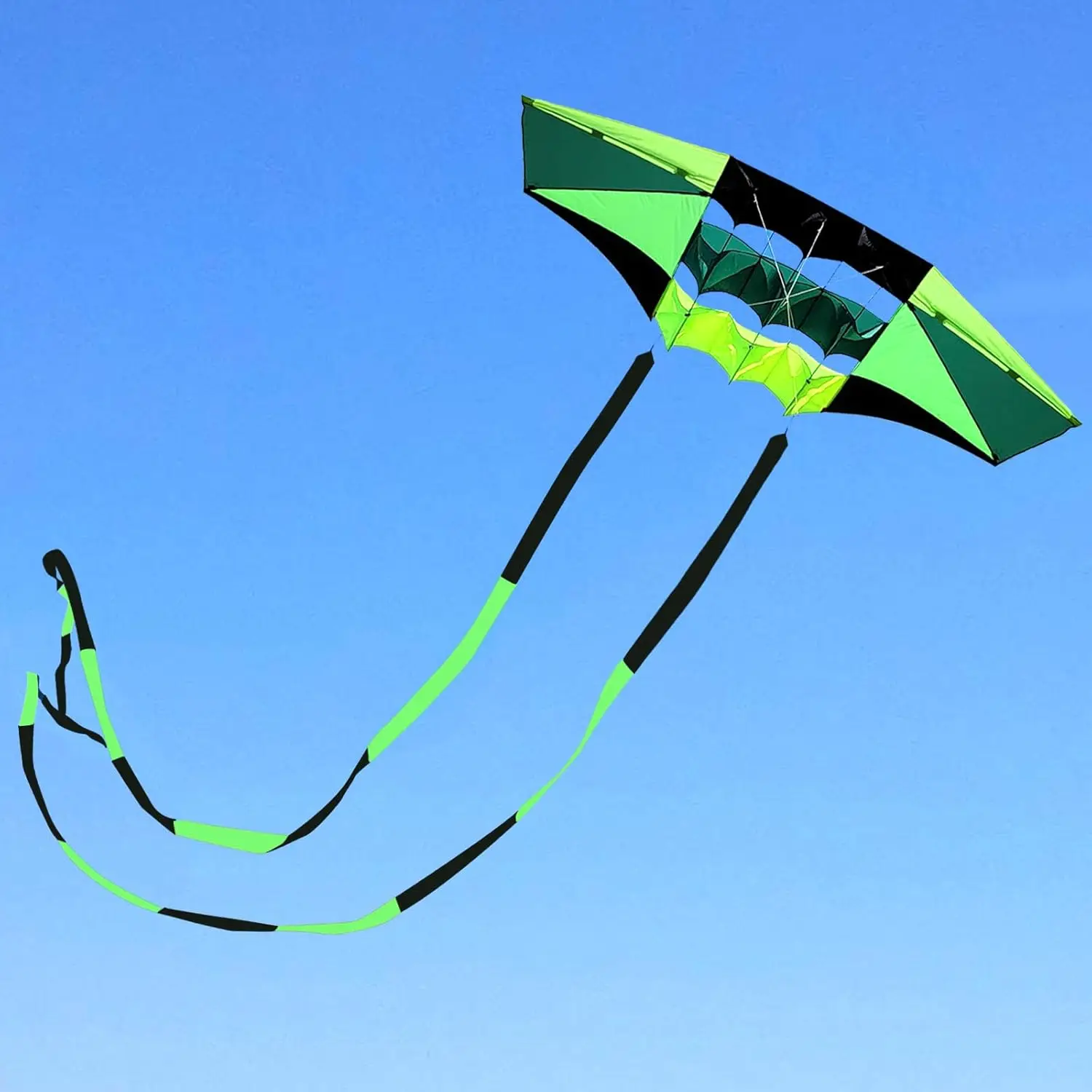 Large Beach Kites for Adults, 98-inch Easy Flyer with Rainbow Design, Includes Two 49-ft Tails and 300-ft String
