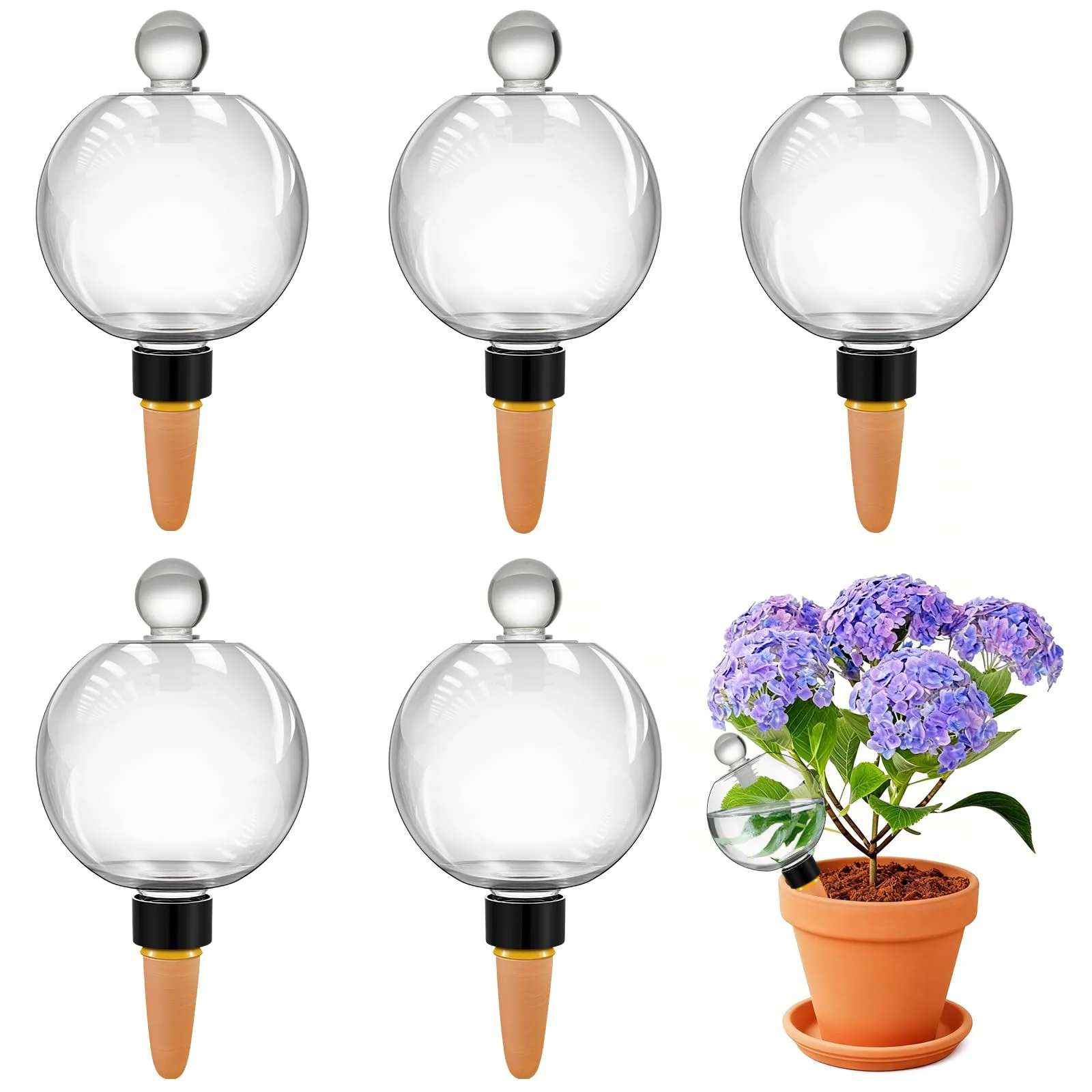 6 large 19-ounce self-watering balls with glass stoppers, automatic watering devices for indoor plants, watering cans