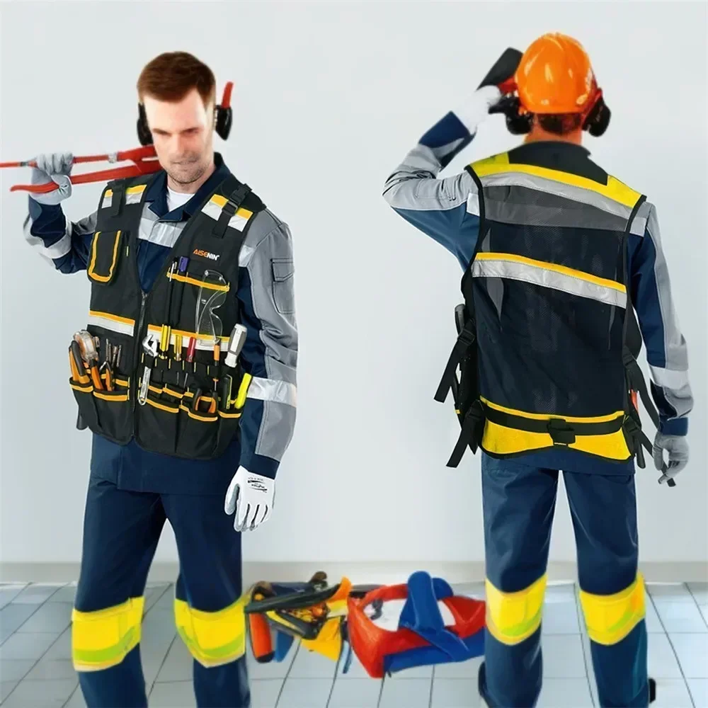Portable Heavy Duty Tool Vest with Adjustable Shoulder Strap Durable Multi Pocket Tool Bag for Electricians and Carpenters