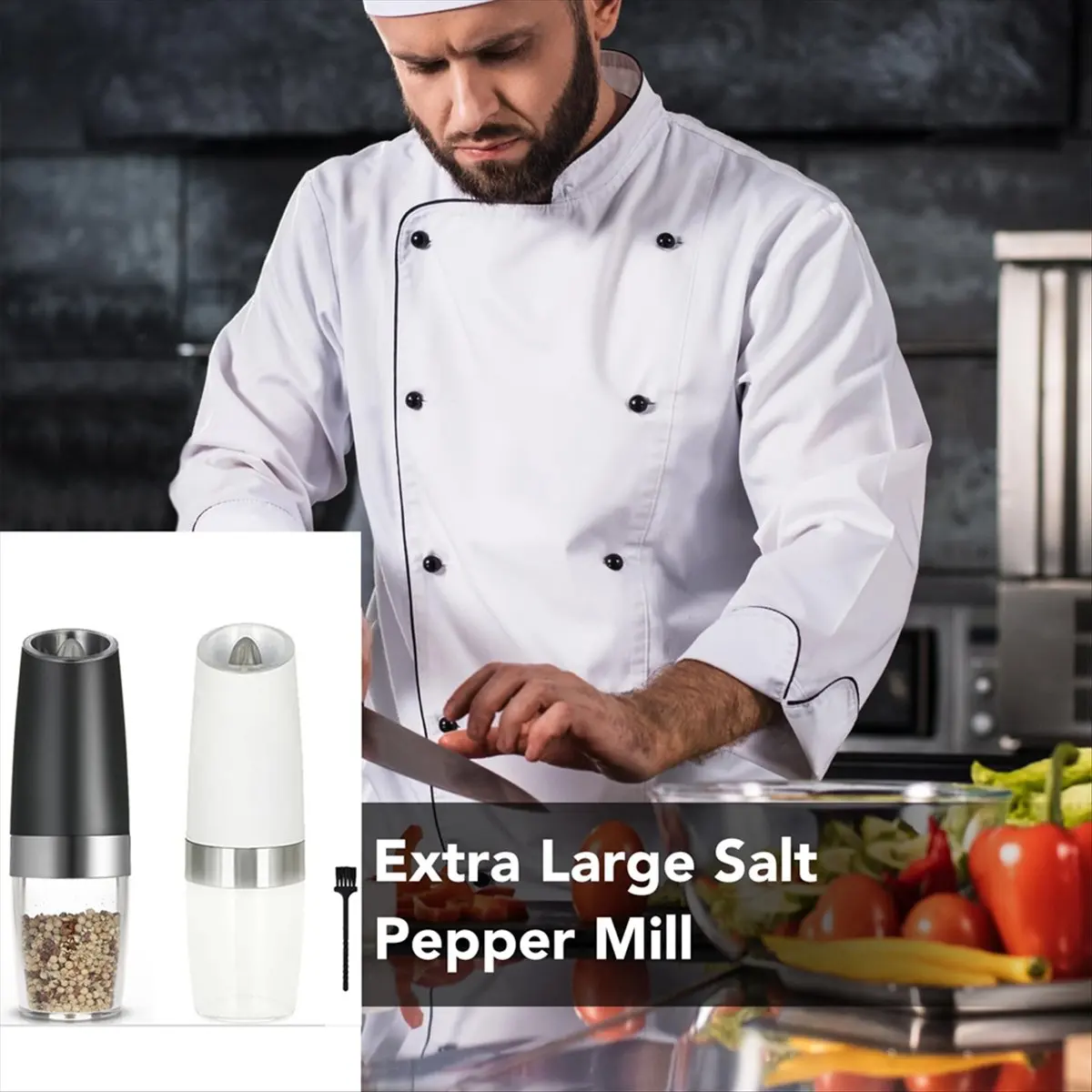 【Abrasives】 Electric Salt and Pepper Grinder Set Battery Operated Automatic Salt and Pepper Shakers Adjustable Coarseness LED Li
