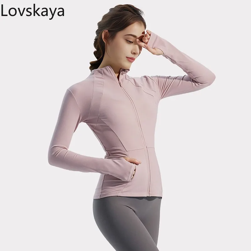 Top ajustado de manga larga para mujer, ropa deportiva de entrenamiento, traje de yoga, chaqueta con cremallera, traje de fitness