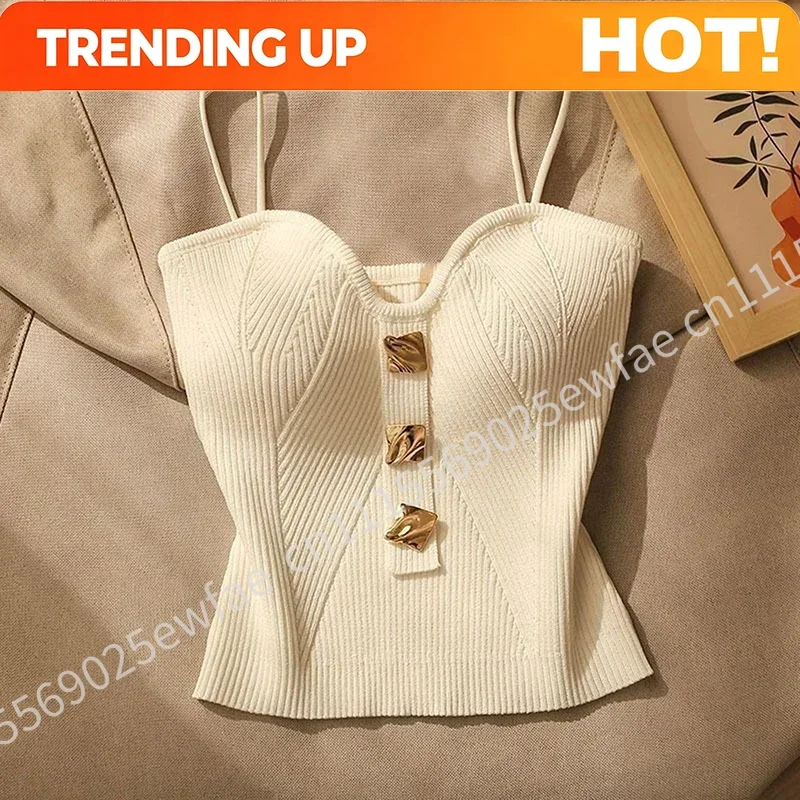 Summer Cross-Knit Suspender Women'S French Style Sexy Beauty Camisole Slim Fit Sleeveless T-Shirt No Chest Pad Short Tank Tops