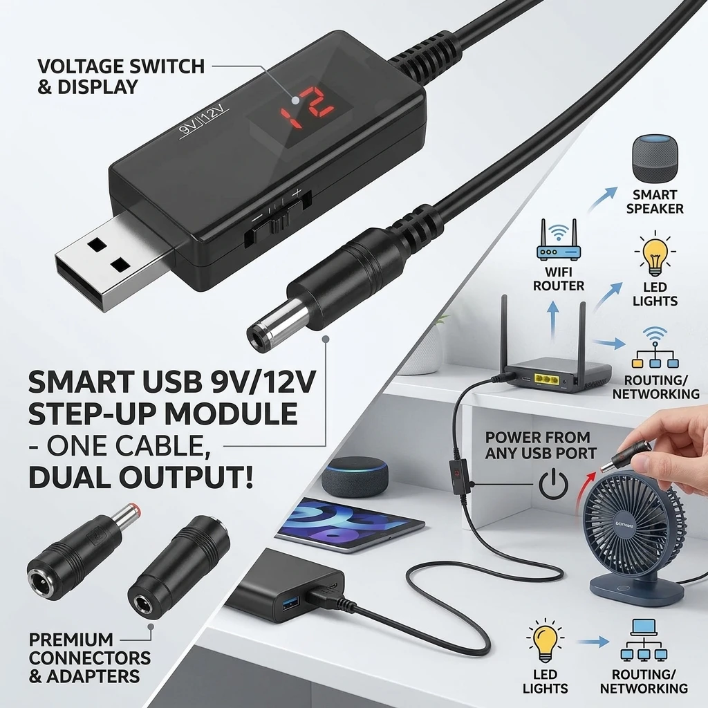 USB Power Boost Line Converter DC 5V to 9V 12V Step Up Module USB Adapter Cable 5.5mm Plug for Router Modem Fan Speaker Charger