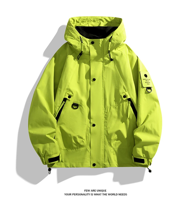 Unisex Outdoor-Kapuzenjacke im Bergstil, winddicht und wasserabweisend, modische Oberbekleidung zum Wandern und Radfahren – Detail 13