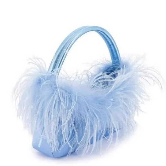 24 New French Style Fairy Bag Super Fairy Ostrich Feather Portable Satin Messenger Bag