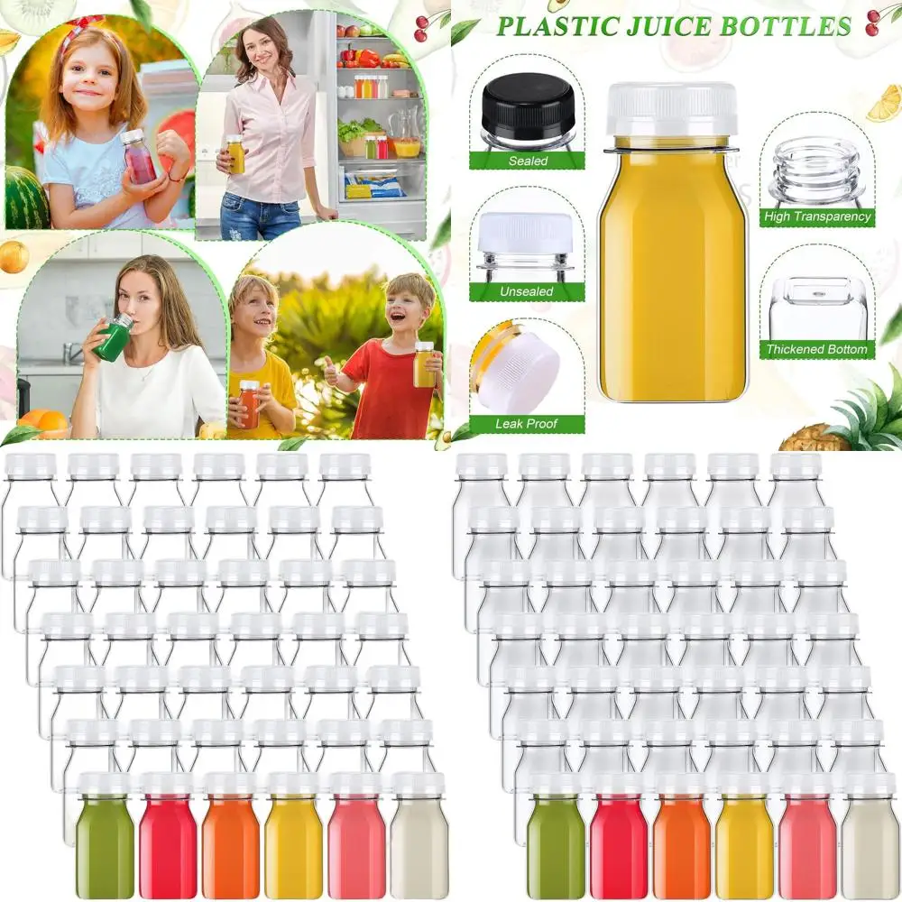 

200 Pack Clear Plastic Juice Bottles, Reusable 4oz White PET Drink Containers with Lids for Smoothies and Beverages