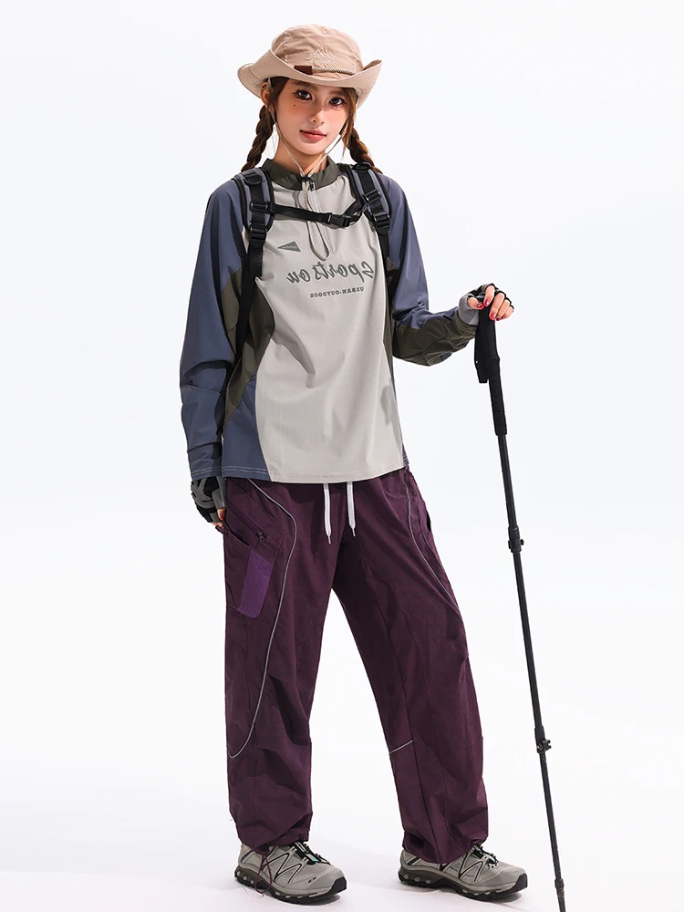 

Спортивная футболка на открытом воздухе, женская длинная свековая свободная впитывающая пот футболка для пешего туризма, альпинизма, осенняя новинка, креативный узор