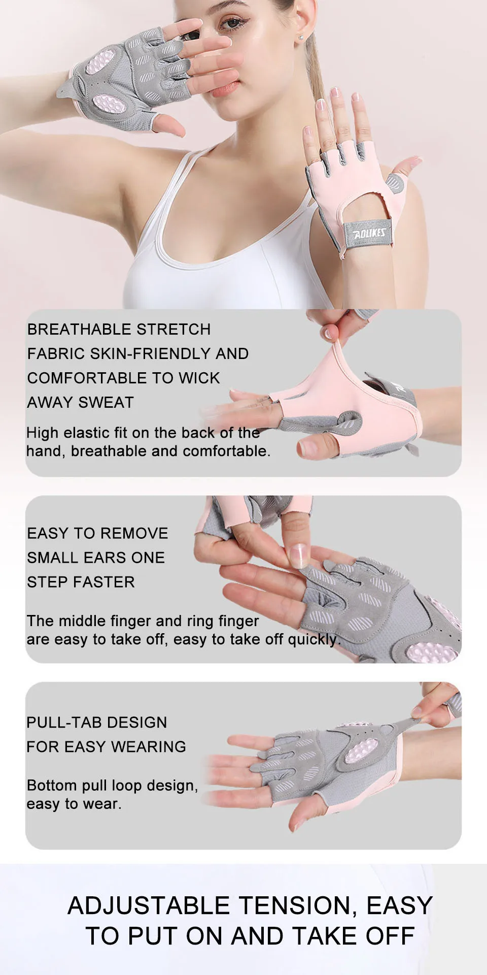 AOLIKES Atmungsaktive Fahrradhandschuhe Workout Gym Handschuhe für Männer Frauen Gewichtheben Fingerlose Handschuhe Training Übung Fitness – Detail 9