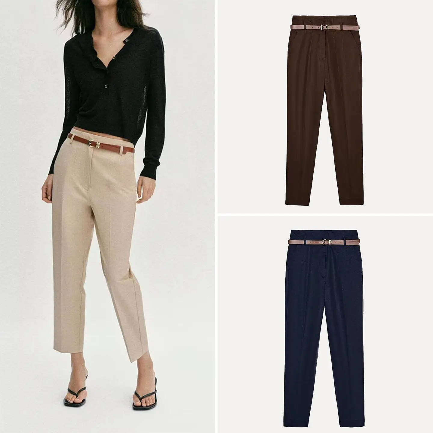 

Модные женские брюки с высокой талией, однотонные, повседневные, весна 2026, длиной до щиколотки, с поясом, прямого кроя, из других материалов