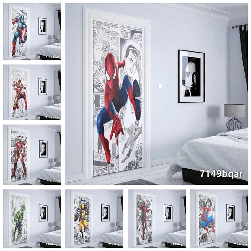 Disney superhéroe Marvel Comics spiderman iron Man decoración del hogar, regalo para niños, calidad de la habitación, pegatinas de puerta, pegatinas de pared