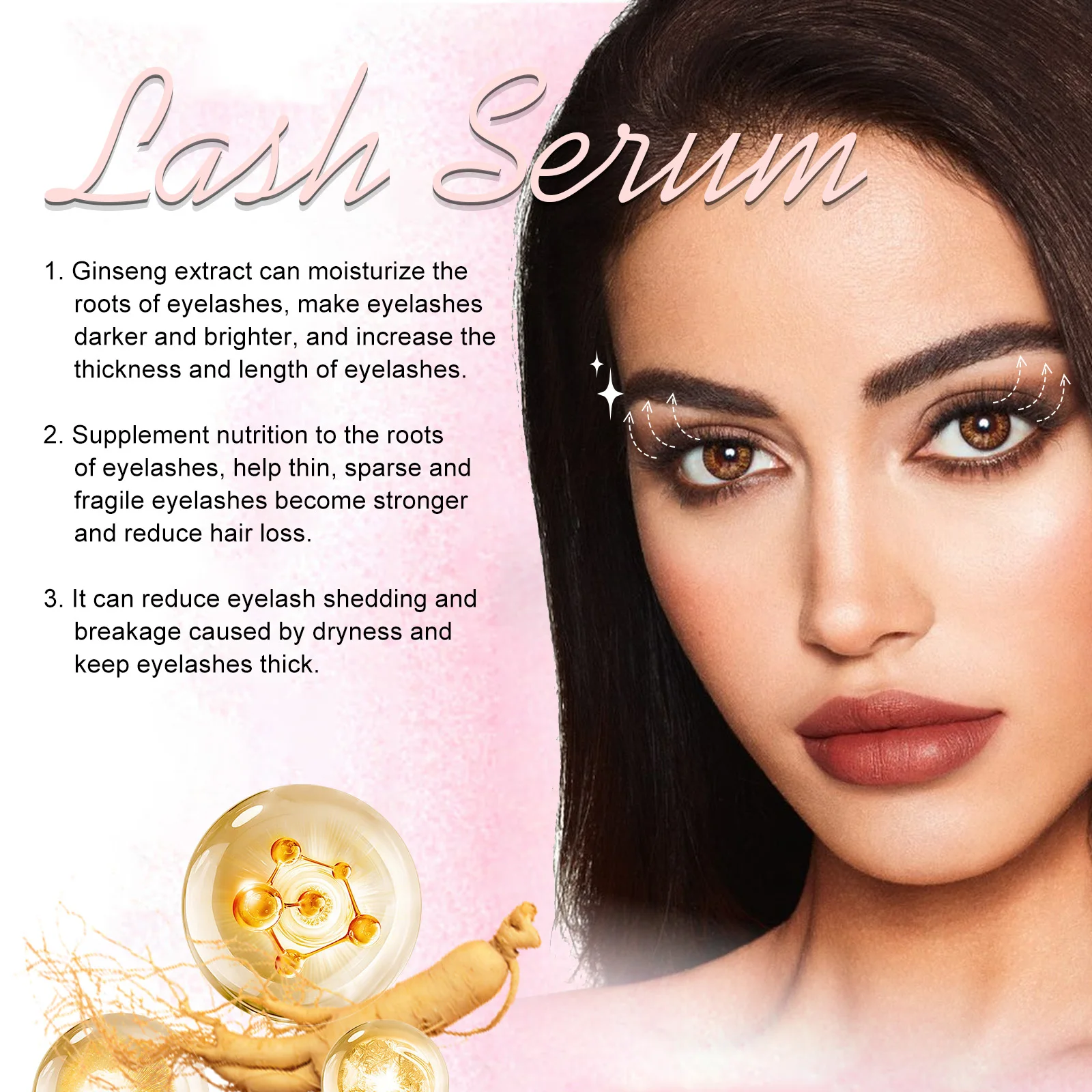 EELHOE Ginseng Root Lashes Serum ขนตาธรรมชาติ Curling Fast Growth เพรียวบางหนาเต็มรูปแบบที่มีประสิทธิภาพแต่งหน้าดูแล