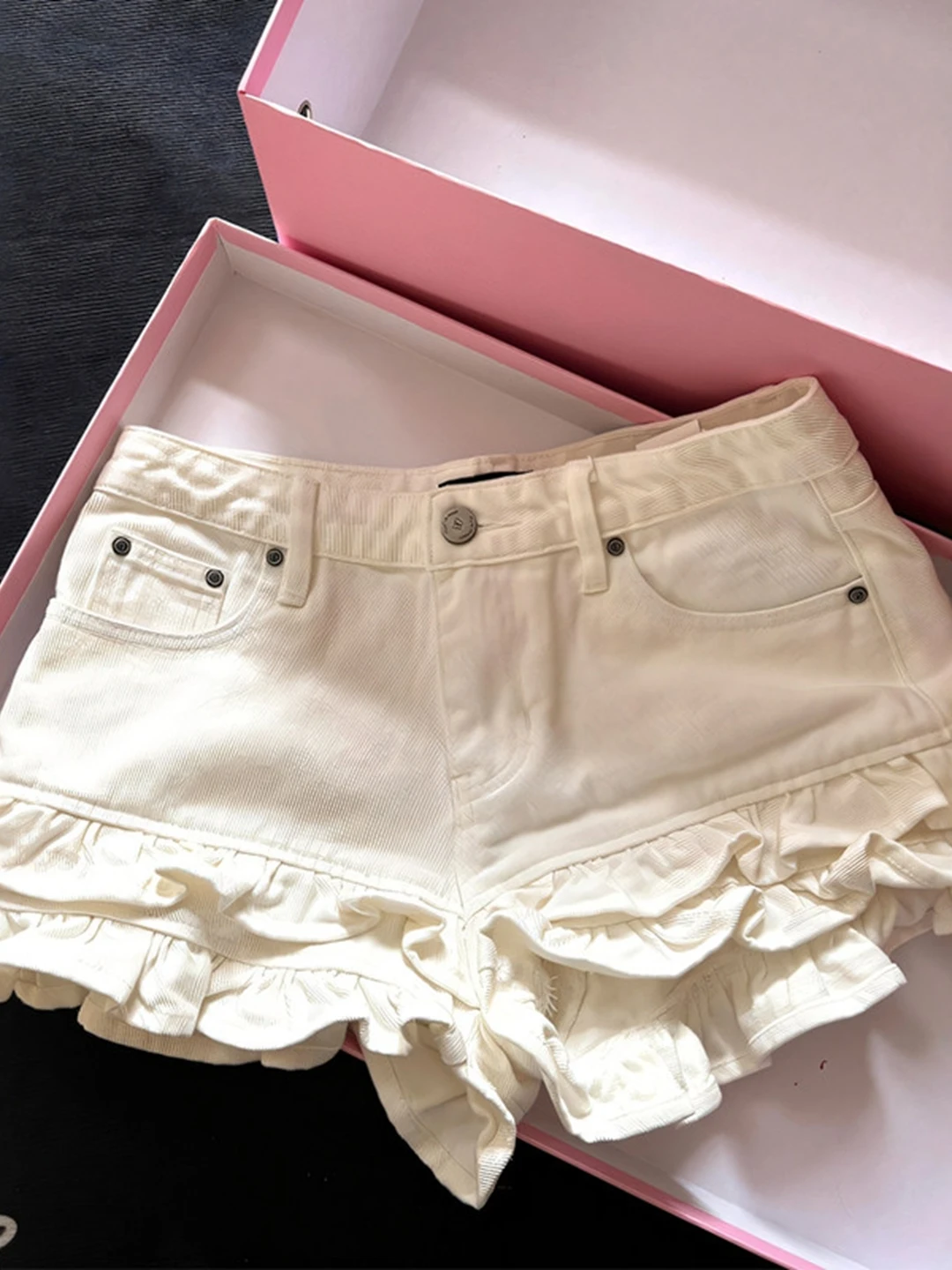 

High Waist A-Line Wide Leg Short Jeans Women's Summer plus Size Design Sense Wood Ear Splice Denim Shorts Hot Pants
