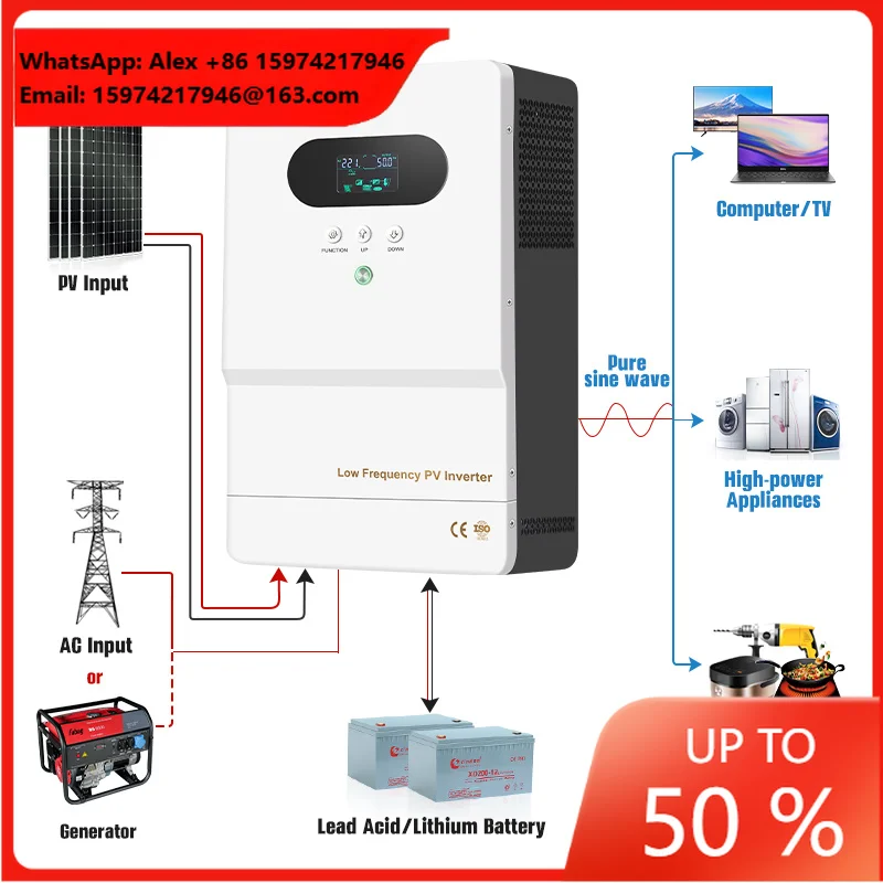 Split Phase Pure Sine Wave Home Off Grid 3kw Inverter 120v 240v 2kva 3000w 5kva Hybrid Solar Power Inverter Converters 5kw 24v
