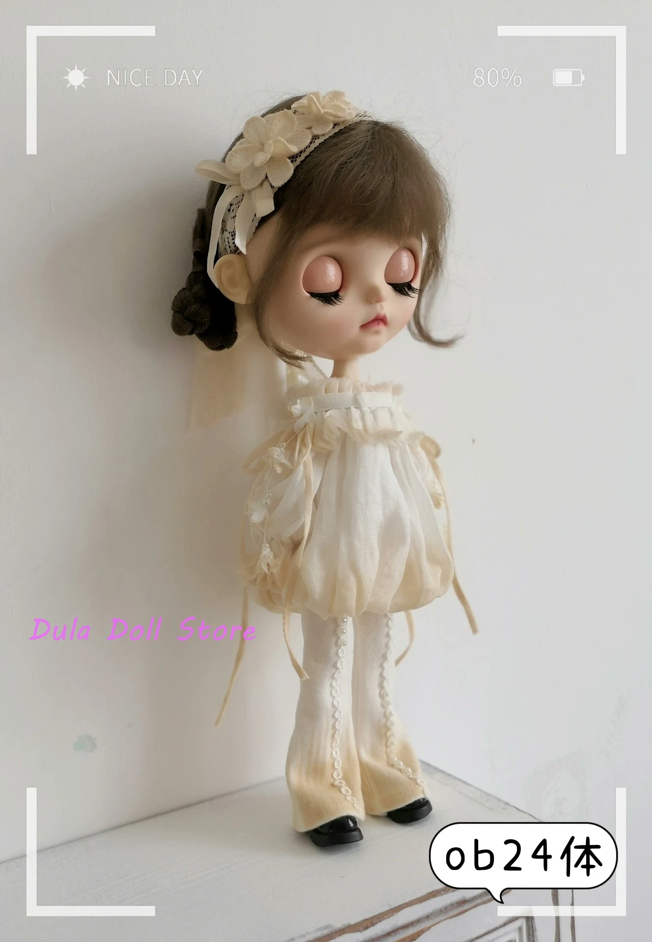 

Dula Doll Clothes Dress Flower bud top short skirt trousers headdress for Blythe Qbaby ob24 ob22 Azone Licca ICY JerryB 1/6