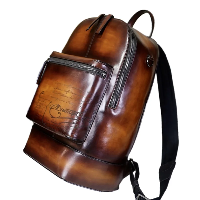 DIMY Genuine Leather Backpack for men Gentleman must Calfskin Backpacks Hand Patina 2019 Newest Men\'s Bag Shoulder Bags