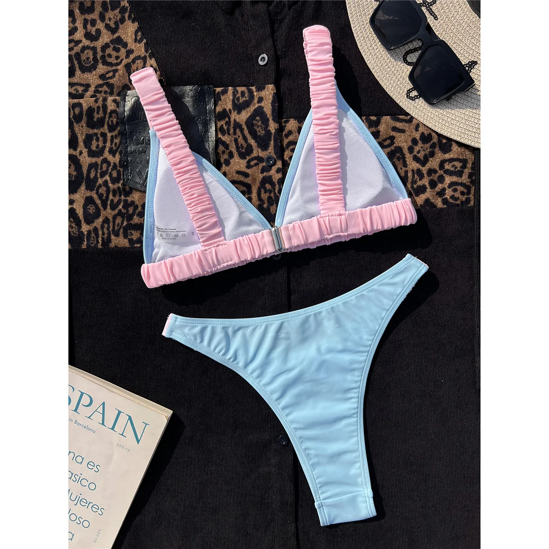 Splicing V-Ausschnitt, hoch geschnittene Bikini-Unterhose, Damen-Badeanzug, zweiteiliges Bikini-Set, gepolsterter Badeanzug, Badebekleidung, Schwimmbekleidung V6832 – Detail 8
