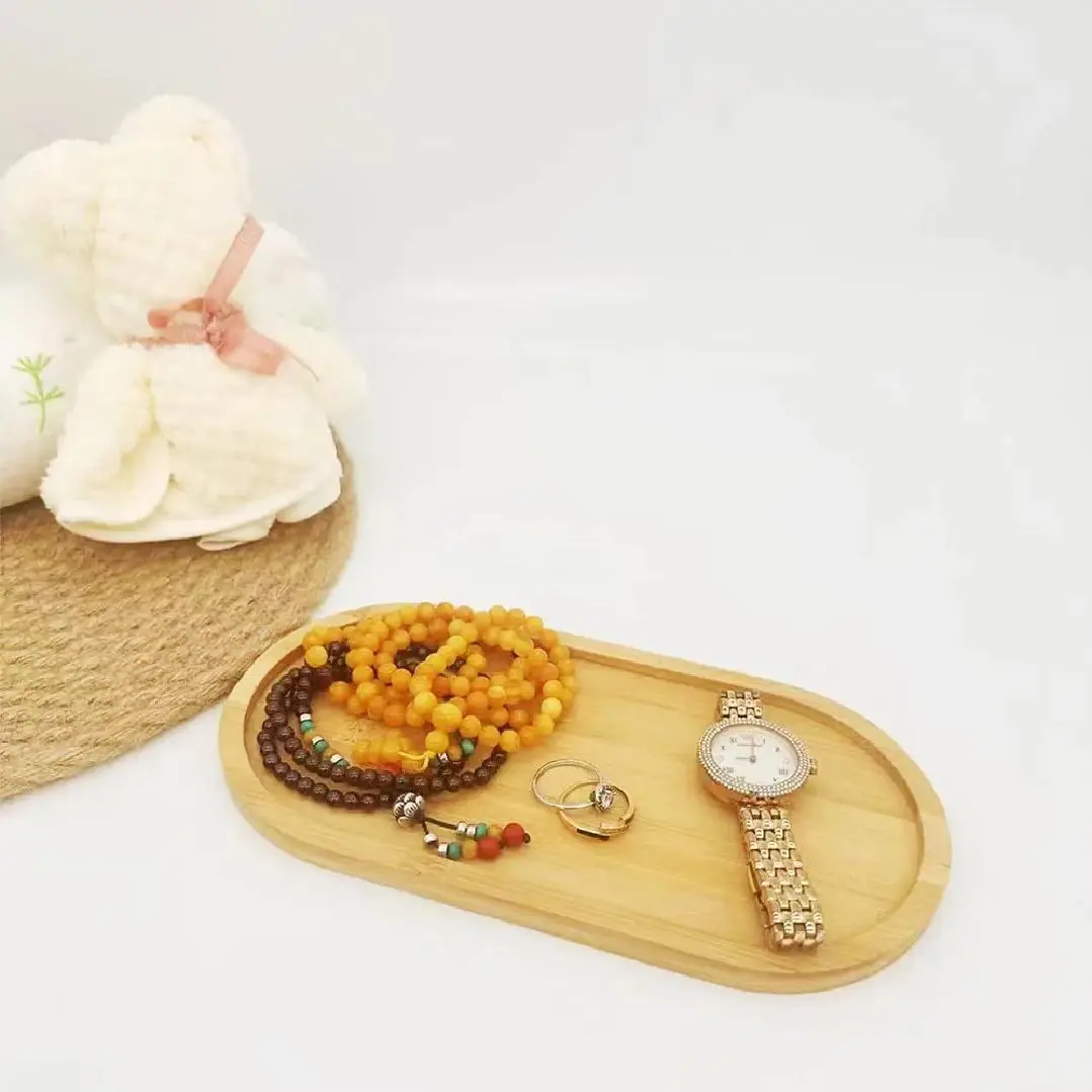 2Pcs/Wooden Tray Round Wooden Tray Japanese-Style Oval Beech Wood Small Wooden Plate Milk Snack Tray Presentation Tray view 3