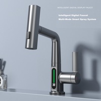 Digital Temperature Display Waterfall Faucet,Extendable Sprayer,Lift&Rotate Design,Mixer Tap for Kitchen Sink Bathroom