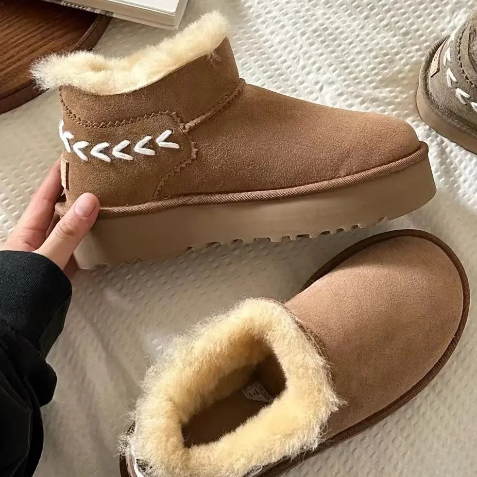 

2025 Winter Sanpo Outdoor Cold-Resistant Snow Boots, Women's Shearling Thick-Sole Knitted Warm Footwear