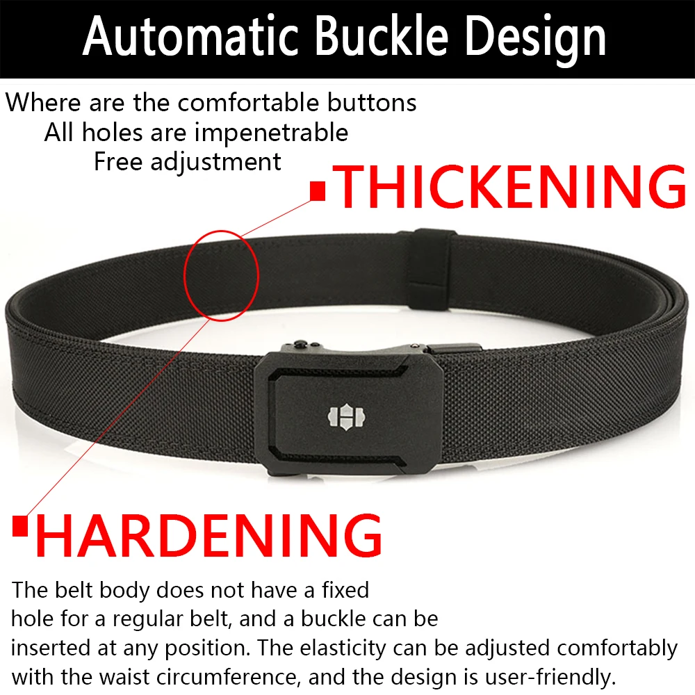 TUSHI Double layer thickening Metal Automatic Buckle Military Tactical Belt Hardening Nylon gun Belt For Men Heavy Duty Girdle