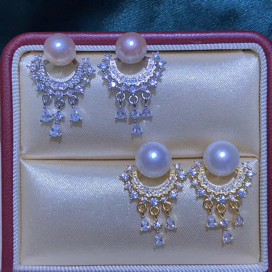 Wholesale S925 Sterling Silver Earrings Mount Findings Settings Base Mounting Parts Accessory for 7-9mm Pearls 5 pairs/lot