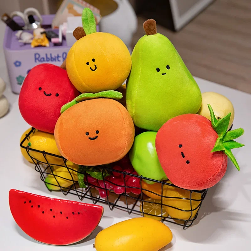 Kawaii Fruit Plush Toy Stuffed Tomato Apple Pear Orange Persimmon Plush Pillow Soft Food Plush Peluche Kids Birthday Gift