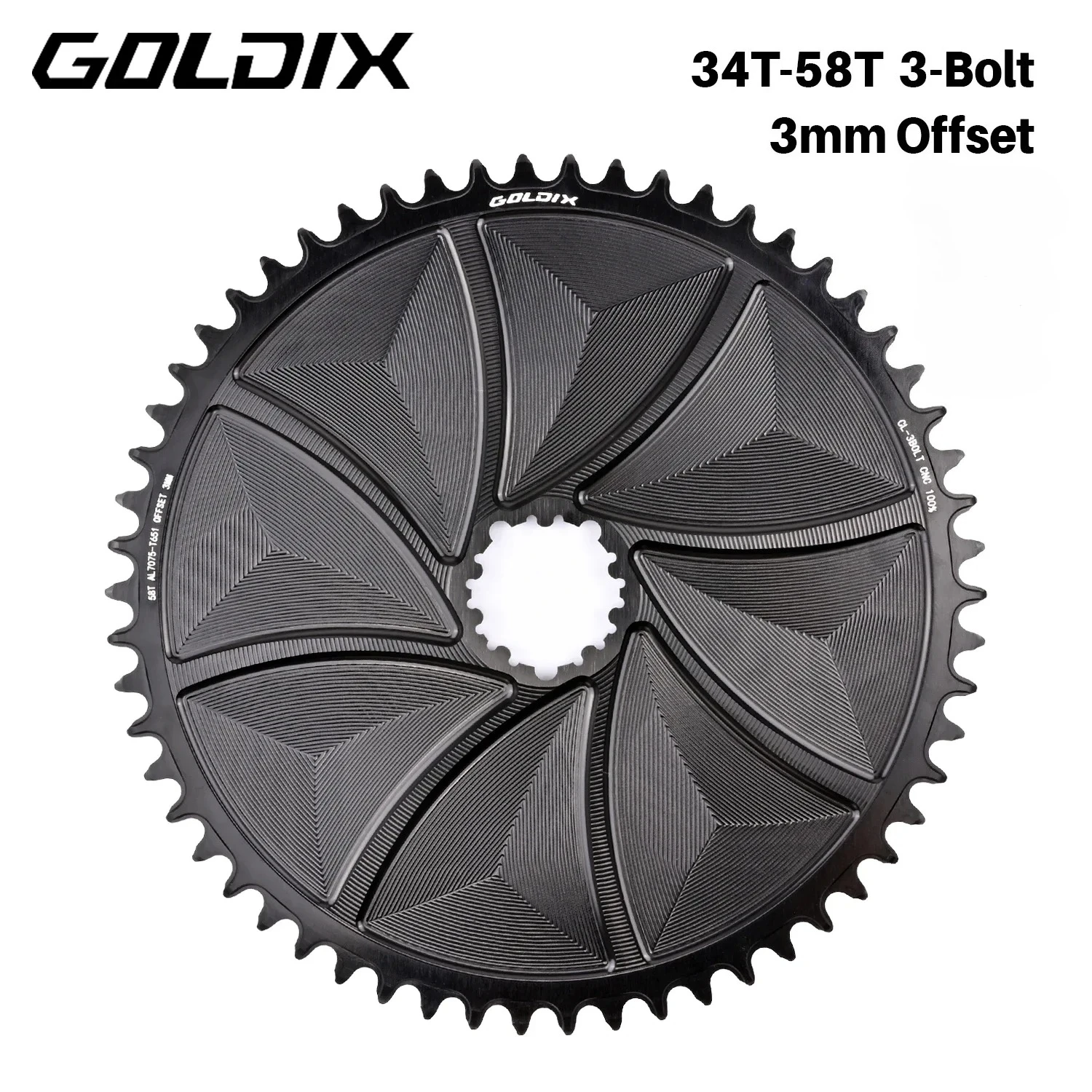 

GOLDIX 3-Bolt 3mm offset Bicycle Chainring Wide and Narrow Teeth AERO Chainring CNC Hollow Cutting Machining for 3-Bolt Crankset