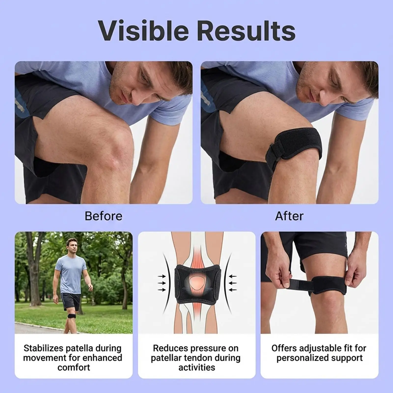 

Поддерживающий ремень для сухожилий надколенника, регулируемый компрессионный рукав, наколенник для баскетбола, пеших прогулок, футбола, тенниса, волейбола