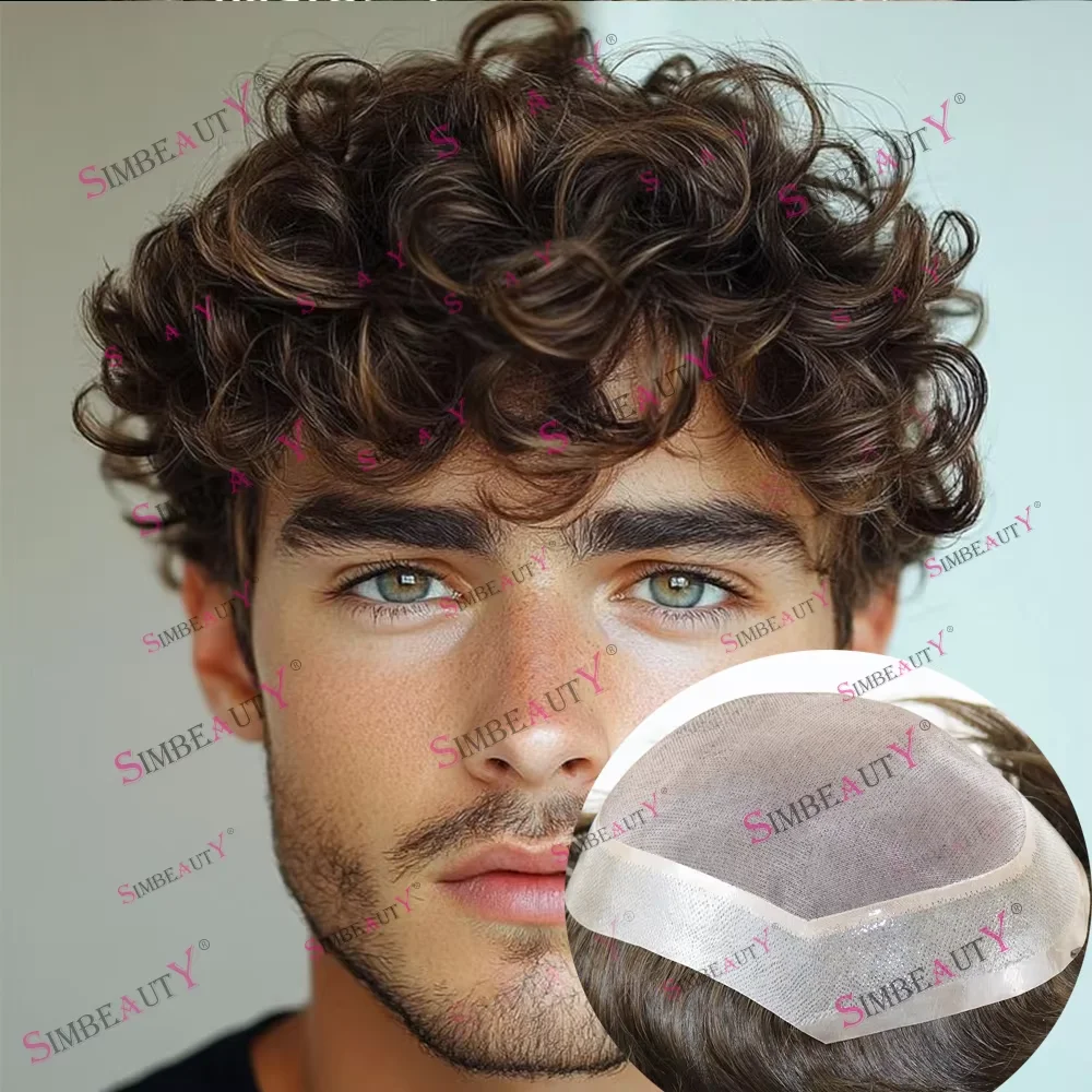 

Мужской парик-накладка Afro Man, кудрявый, коричнево-русый, 24 мм, 15 мм, 100% натуральные человеческие волосы, сверхпрочная моноленточная и полиуретановая дышащая система крепления, система капиллярной протезации