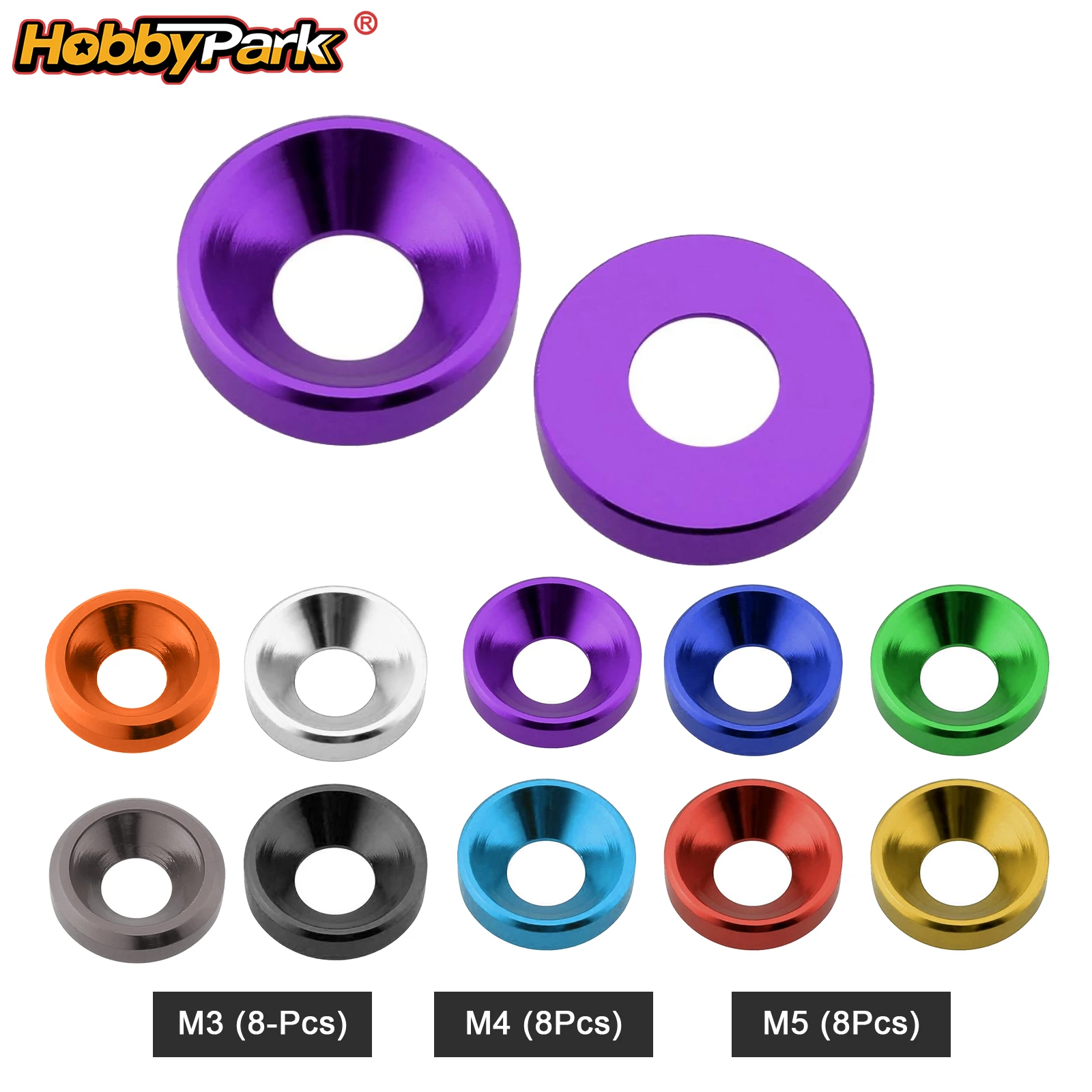 HobbyPark Aluminum M3 / M4 / M5 Screws Washers Countersunk Flat Head Bolts Hardware Replacement RC Models 8-Pack