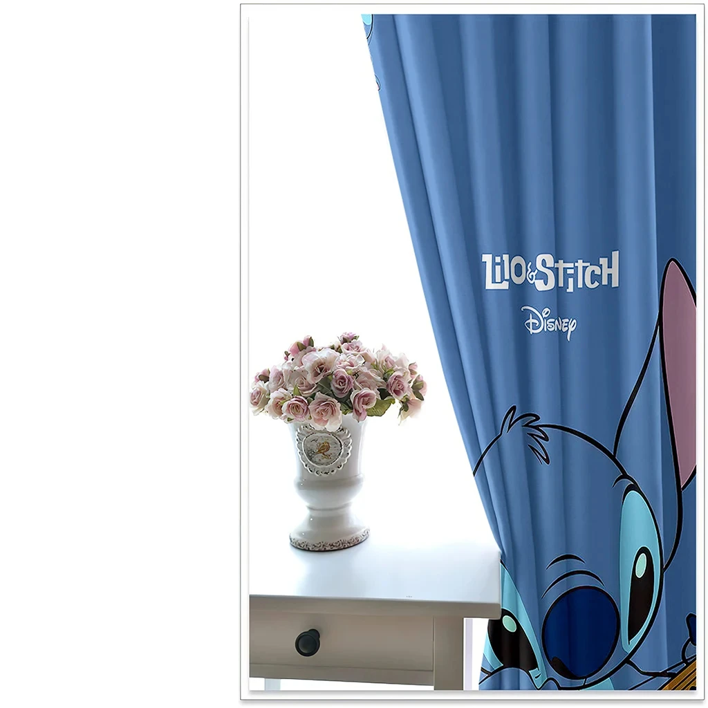 2pcs New Blue Stitch Cartoon Curtains Rod Pocket Anime Curtains for Kids Boy Girls Home Decoration Bedroom Kitchen Living Room