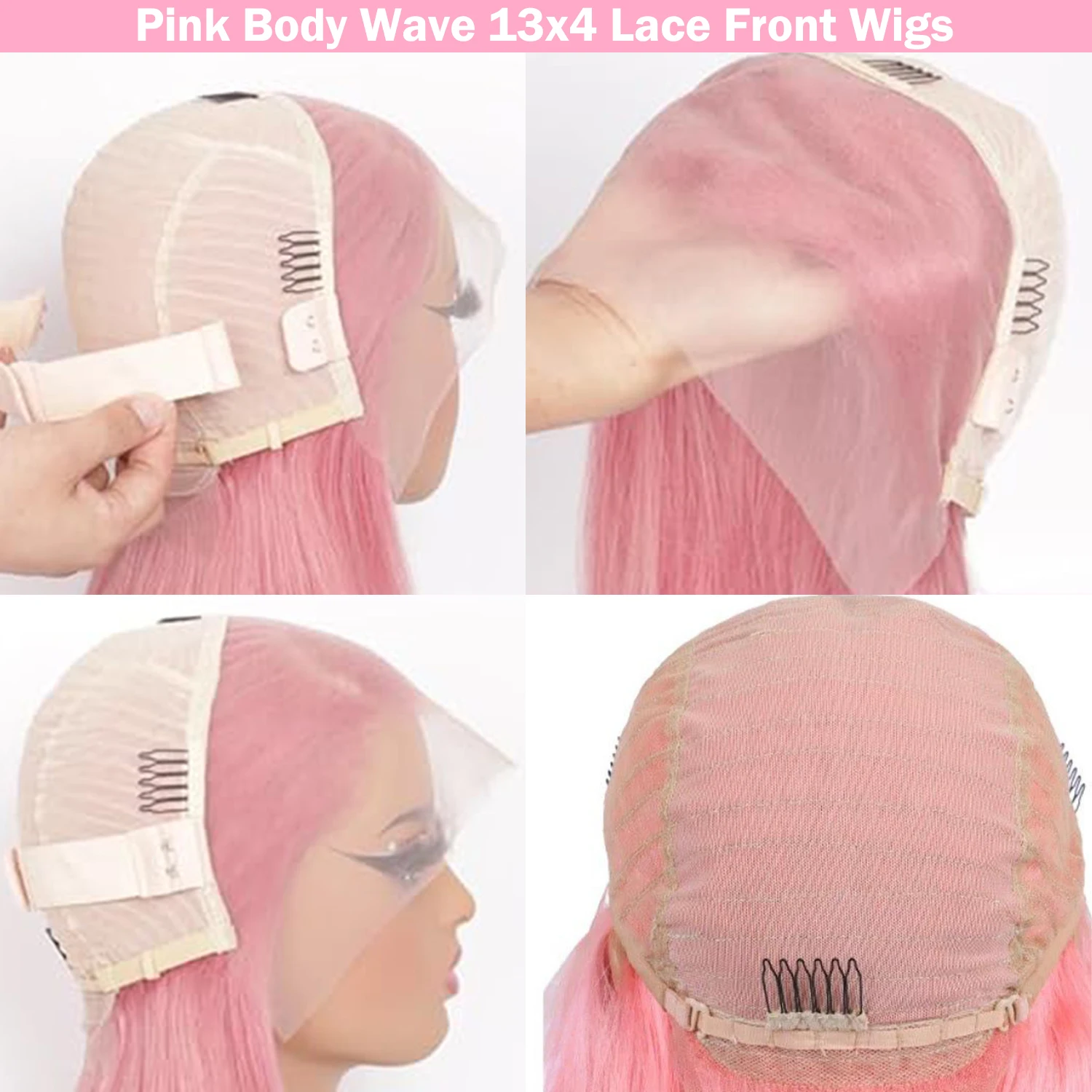 Parrucca rosa dell'onda del corpo 13x4 frontale 180 densità con parrucche colorate dei capelli umani dei capelli del bambino per le donne Parrucca anteriore del pizzo rosa per la festa quotidiana