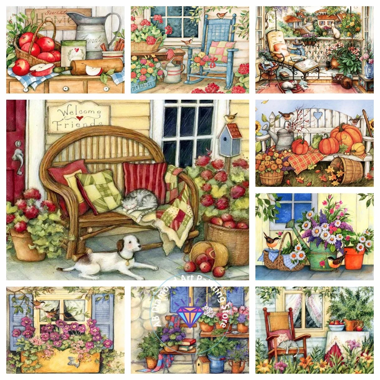 

AB Diamond Painting Kit 5D DIY Mosaic Landscape Town Garden Bead Cross Stitch Embroidery Jewelry Kit Home Decor Children's Gift