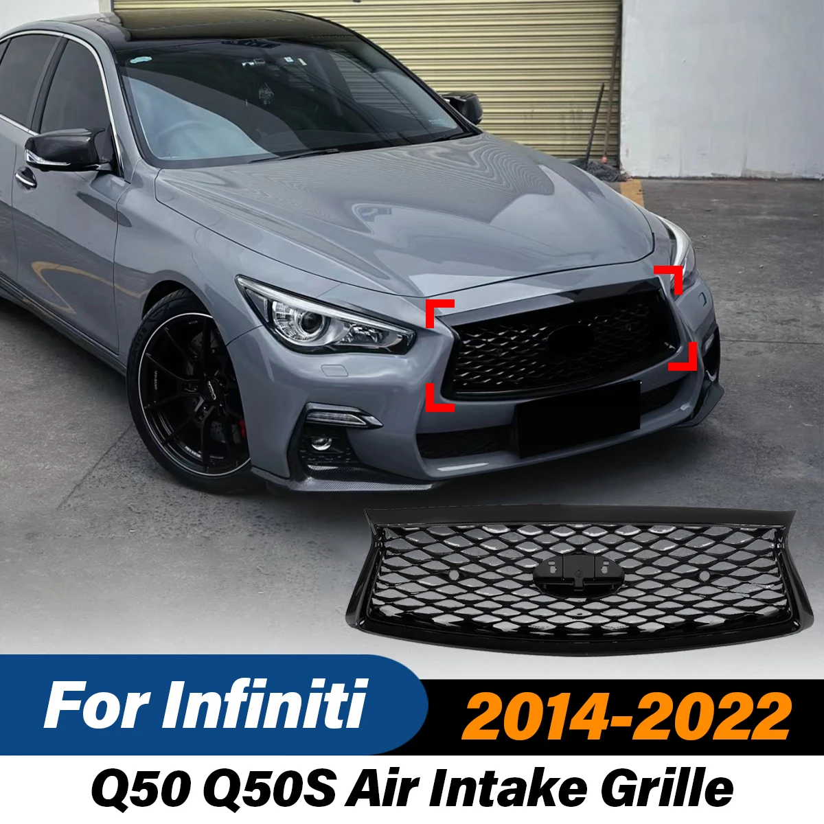 

For Infiniti Q50 Q50S 2014 2015 2016 2017 2018 2019 2020 2021 2022 Front Bumper Racing Grills Mesh Grid Grille Air Intake Grille