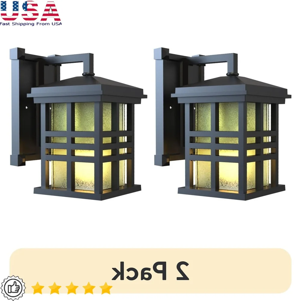 Paquete de 2 lámparas de pared para exteriores de 9,8 pulgadas, pantalla de vidrieras de Metal, bombilla LED de 800 lúmenes, resistente a la intemperie, fácil de instalar