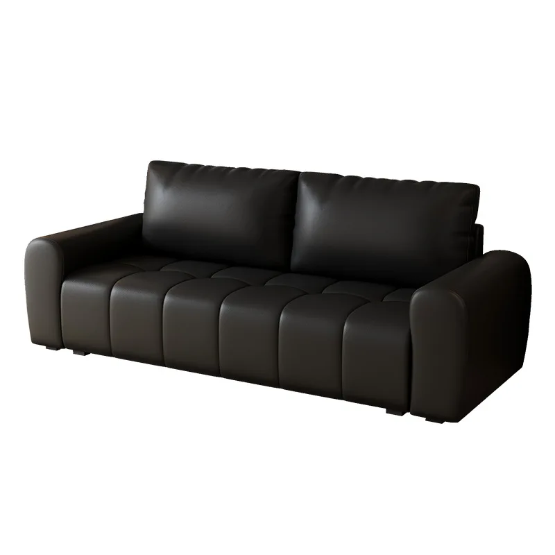 

Italian minimalist black leather sofa home living room light luxury retro small apartment