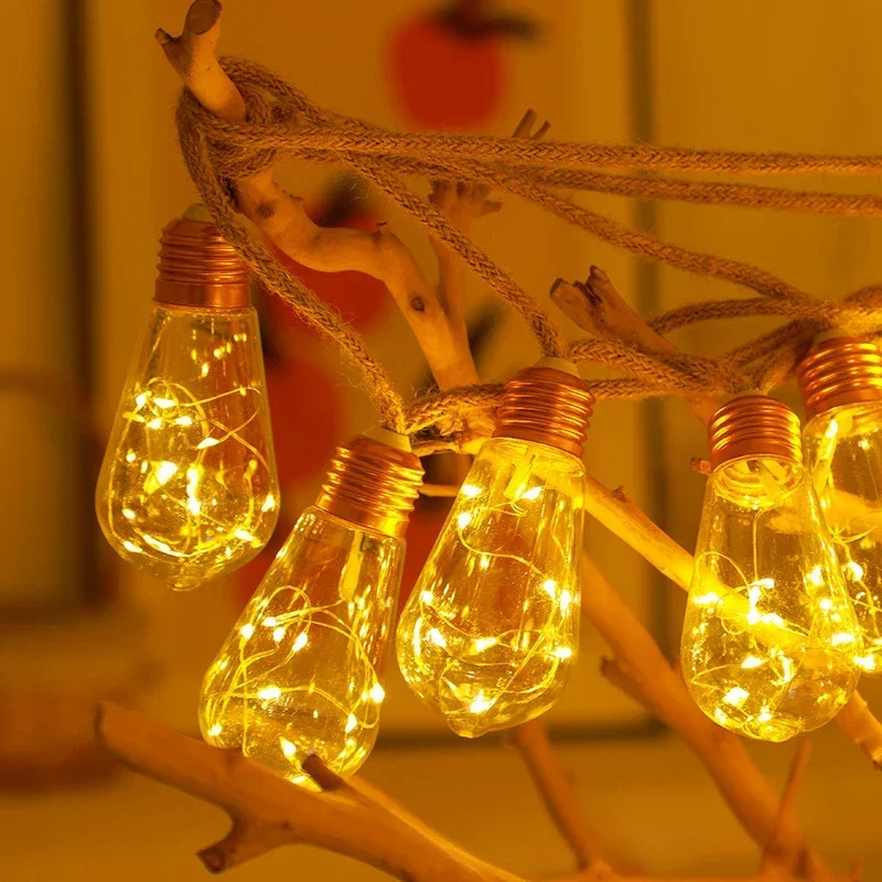 27Pcs/Lots New Outdoor Waterproof Camping Solar Hemp Rope Light String Courtyard Copper Wire Light Christmas Bulb Lamp