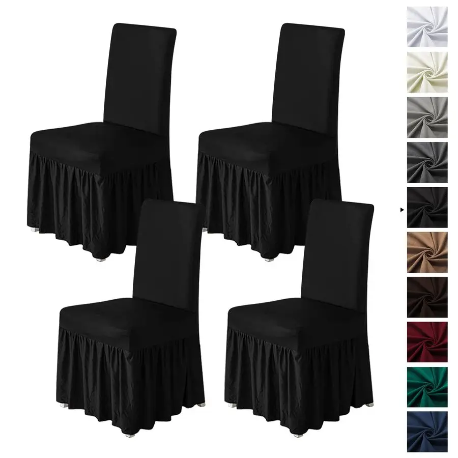 

Чехлы для стульев для обеденного гарнитура, комплект из 4 эластичных чехлов с юбкой для кухонных стульев, защитные чехлы для сидений, декор для свадебных банкетов, детские.