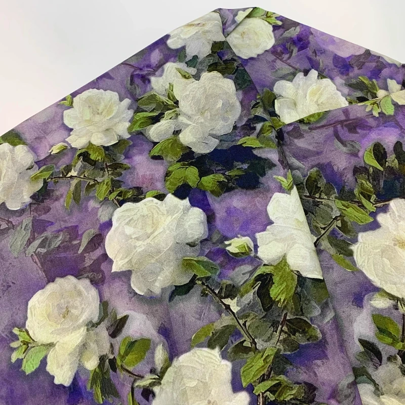 

Хлопковая ткань Qipao Hanfu с принтом белой розы, летняя легкая мягкая женская модная блузка, юбка, дышащая элегантная ткань