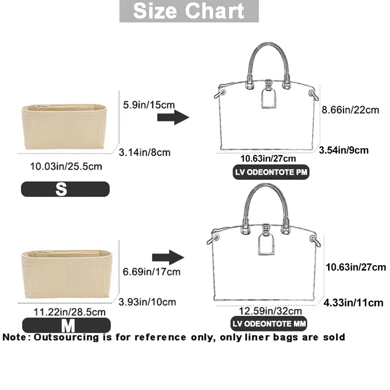 EverToner Felt Insert Bag for lv ODEON TOTE Bag Support Type Female Travel Storage Makeup Bag