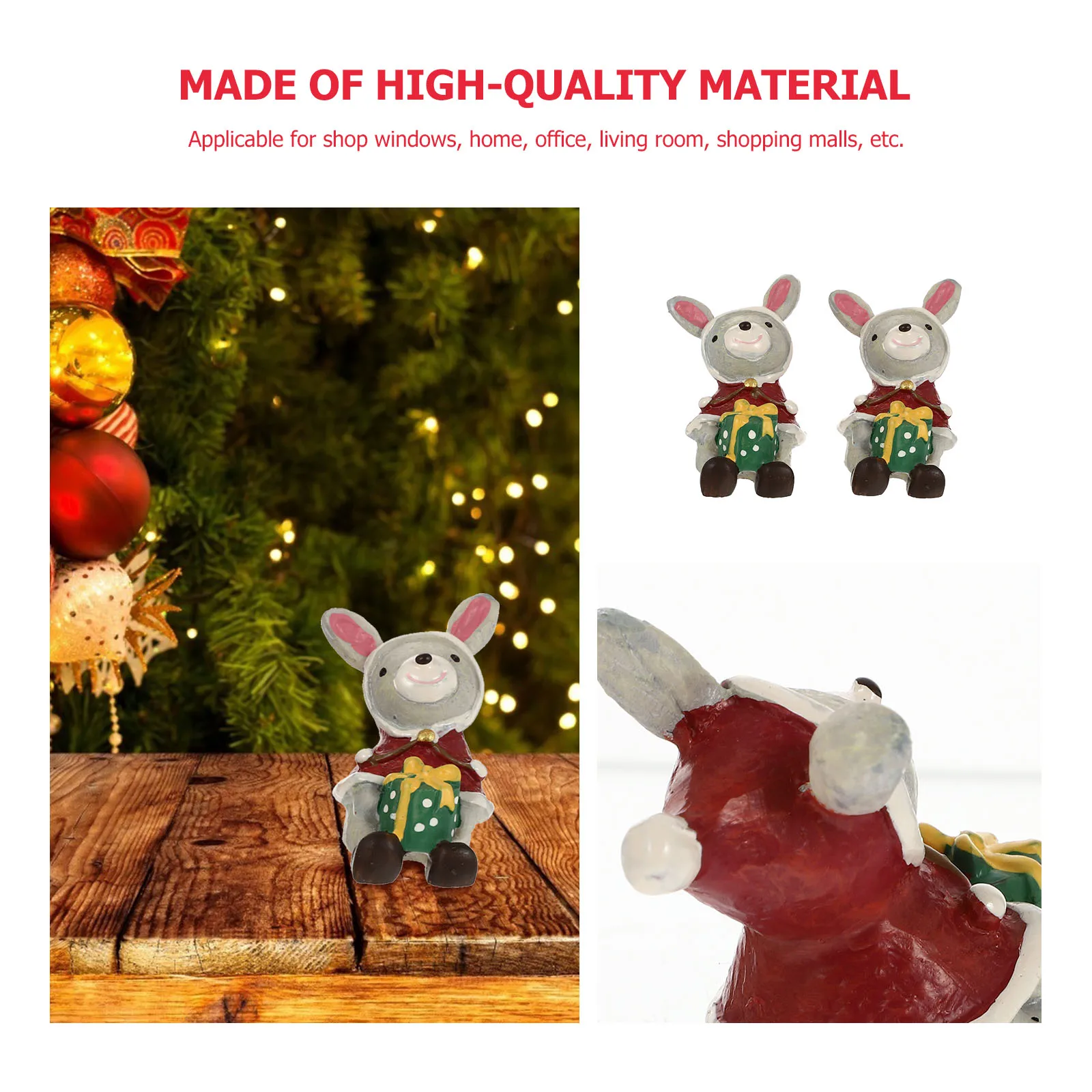 

2pcs Christmas Rabbit Ornaments Mini Figurines Lifelike Bunny Resin Material Durable Safe Decoration Garden
