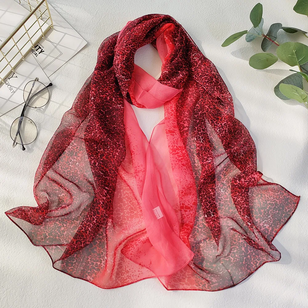 Classic Style Gradient Leopard Women Foulard Elegant Chiffon Georgette Bandana Scarf Summer Beach Sun Protection Thin