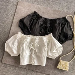 Blouses Girls New Summer Shirt Short Sleeved Square Neck Short Tops Fashion Shirt Childrens Clothing 2024 Cool Pleated
