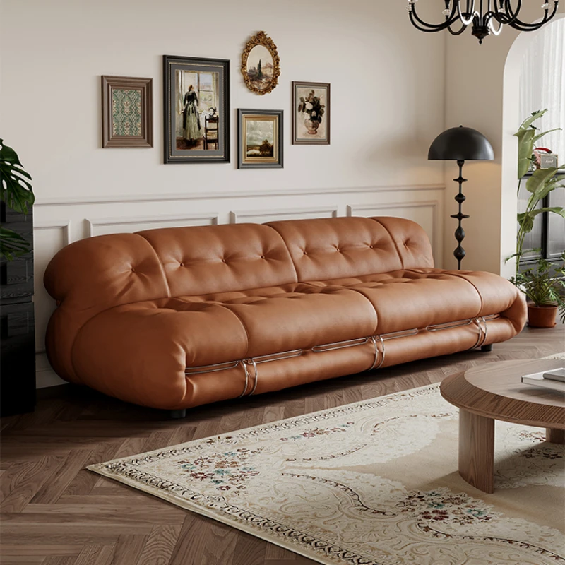 cowhide sofa living room brown leather inline sofa