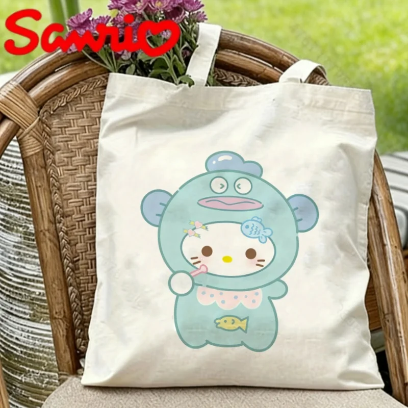 

1PC Kawaii Sanrio Hello Kitty in Hangyodon Costume Print Eco-friendly Canvas Shoulder Bag
