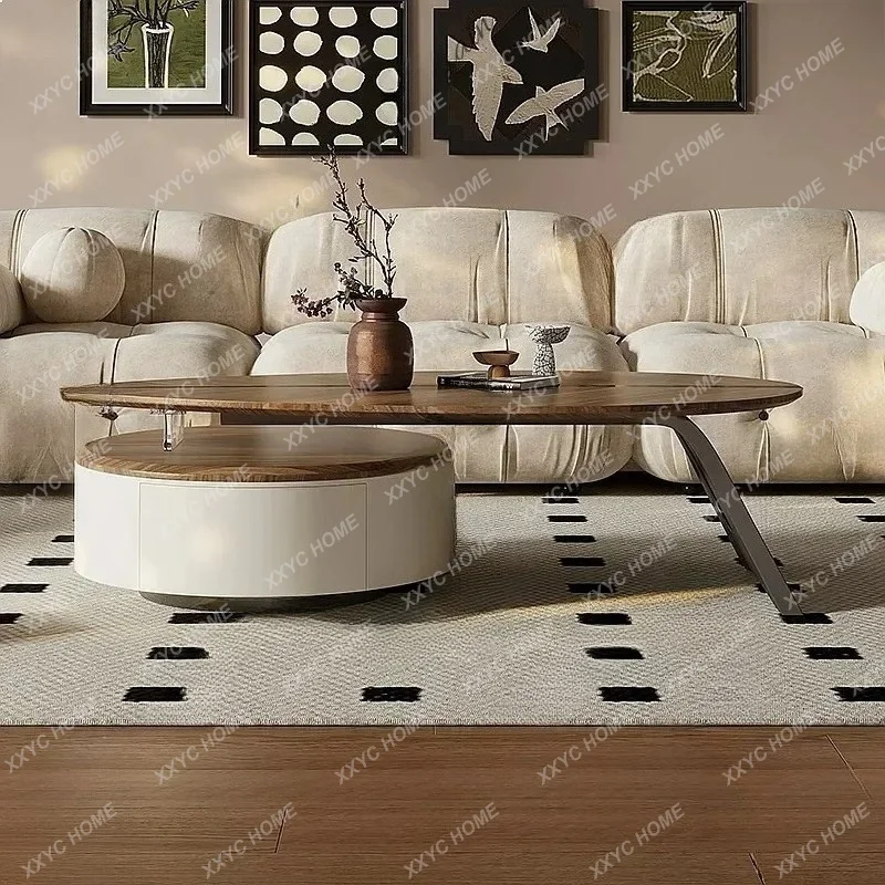 XXModern Leaf Coffee Table for Living Room,  Retro Creative Walnut Color Small Space Side Table Set