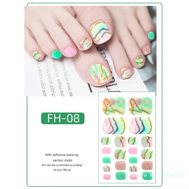 22pcs/Sheet Adhesive Toenail Polish Wraps Stickers Nail Strips Decals Manicure Nail Sticker DIY Nail Accessories for Women