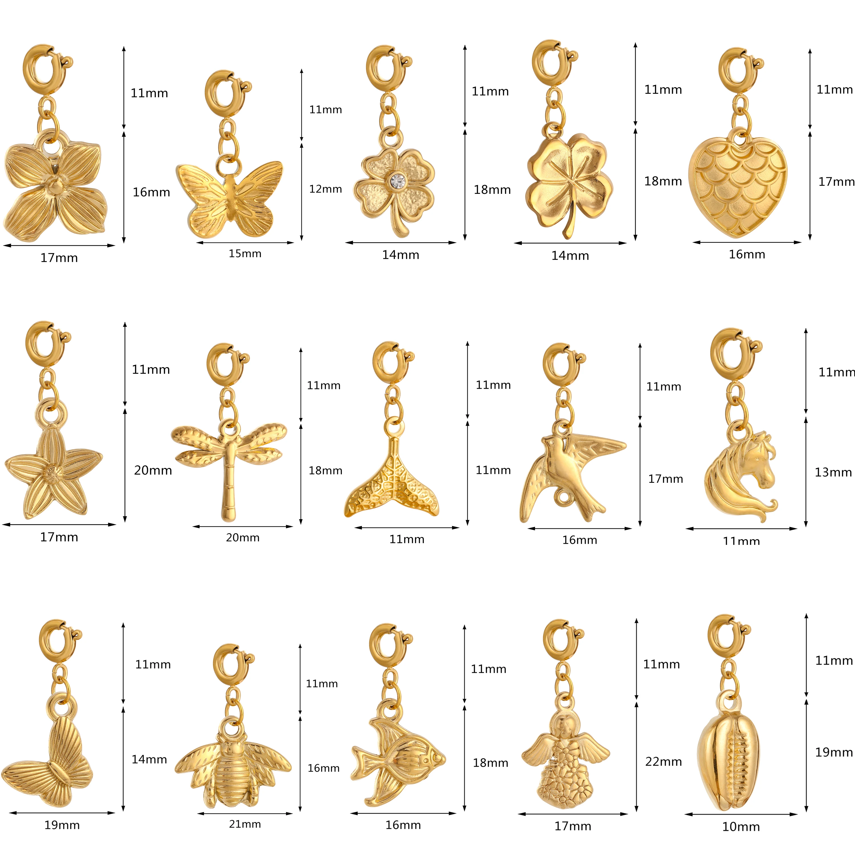 1Pcs Butterfly/Horse/Angel/Fish Tail Charms 18K PVD Plated Stainless Steel Animal Pendants diy Necklace/Earrings Jewelry Making