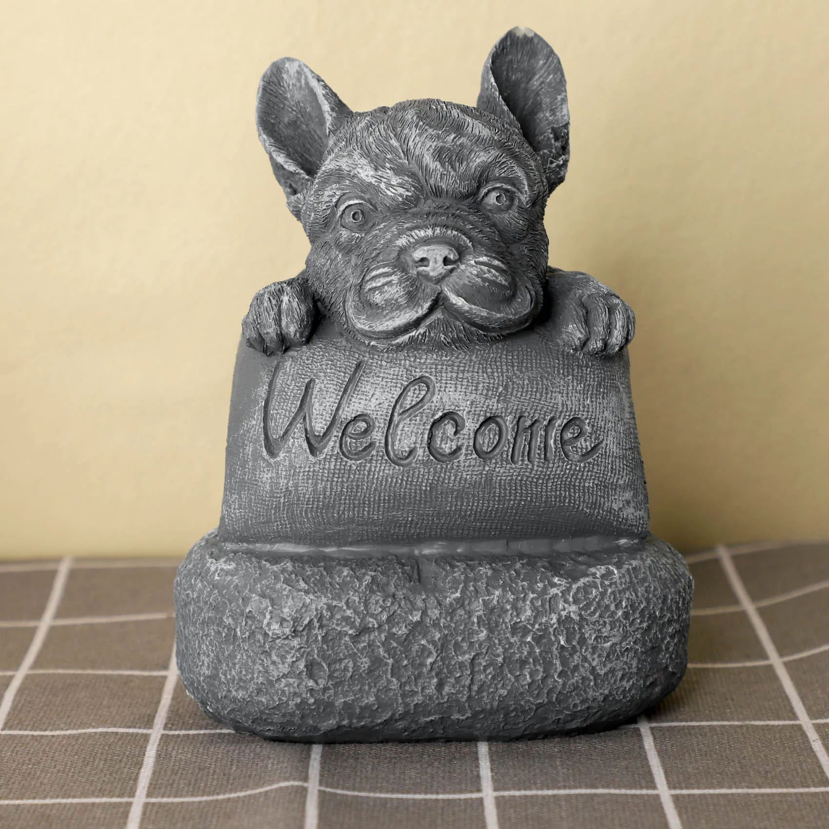 ABJA French-Bulldog Welcome on a Plinth Home or Garden Accessories Yard Garden Decor Outdoor Decoration