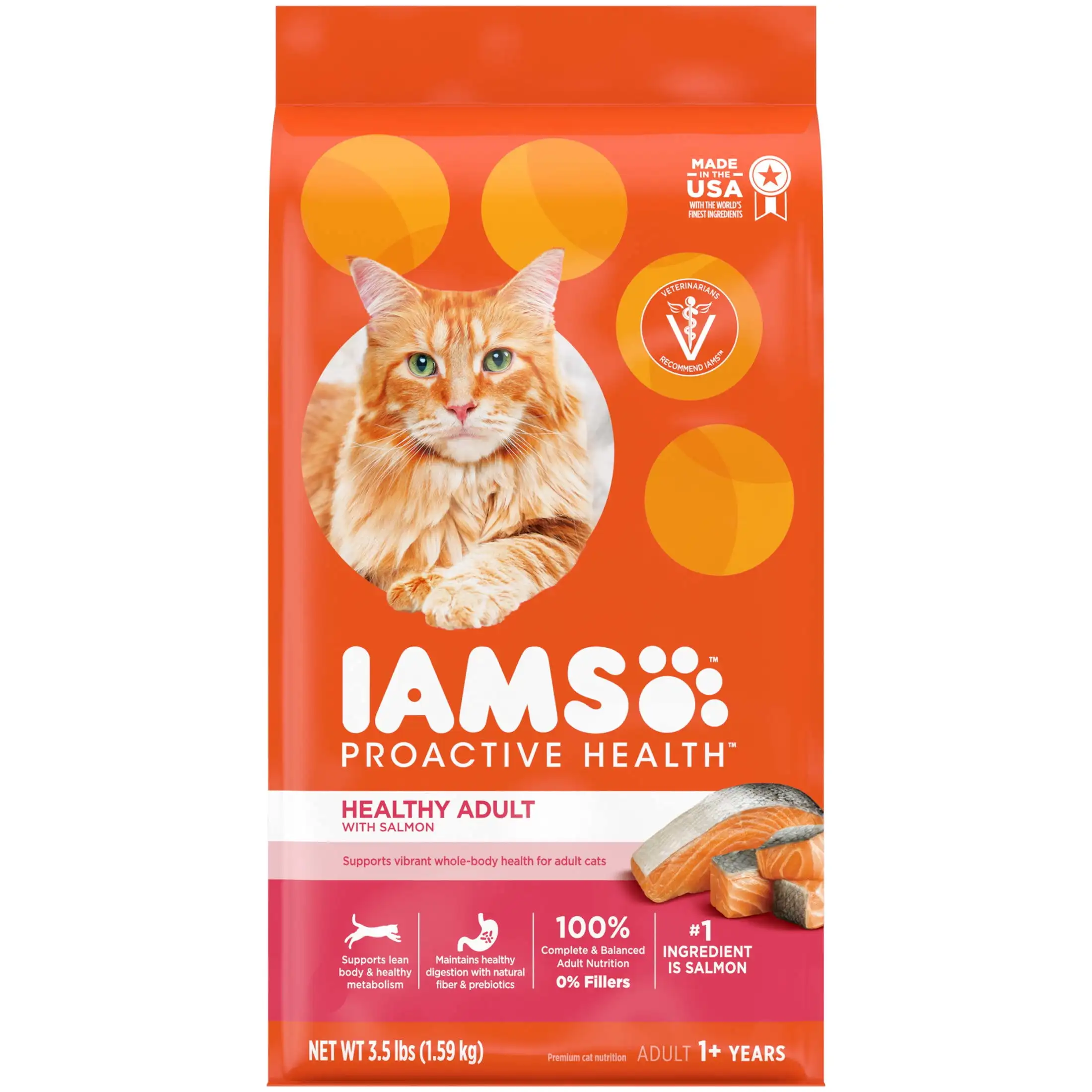 

Сухая кошачья еда Iams для активного здоровья с лососем, сумка 3,5 фунтов